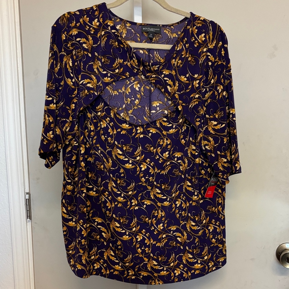 Cato Purple and Gold Floral Blouse